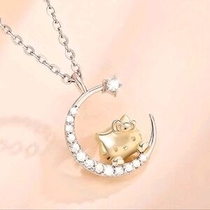 Gold & Silver Tone Hello Kitty Crescent Moon Necklace